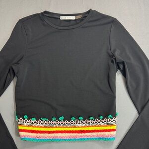 Alice + Olivia Black Top with Colorful Embroidery